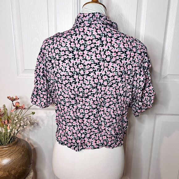 American Eagle Womens Ditsy Floral Crop Button Up Top Sz M 90s Cottage Viscose - Picture 2 of 7